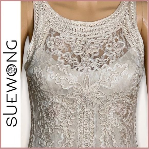 Sue Wong Nocturne Gorgeous Cream Soutache Embroidery Dress NWT Size 6 - Picture 1 of 8